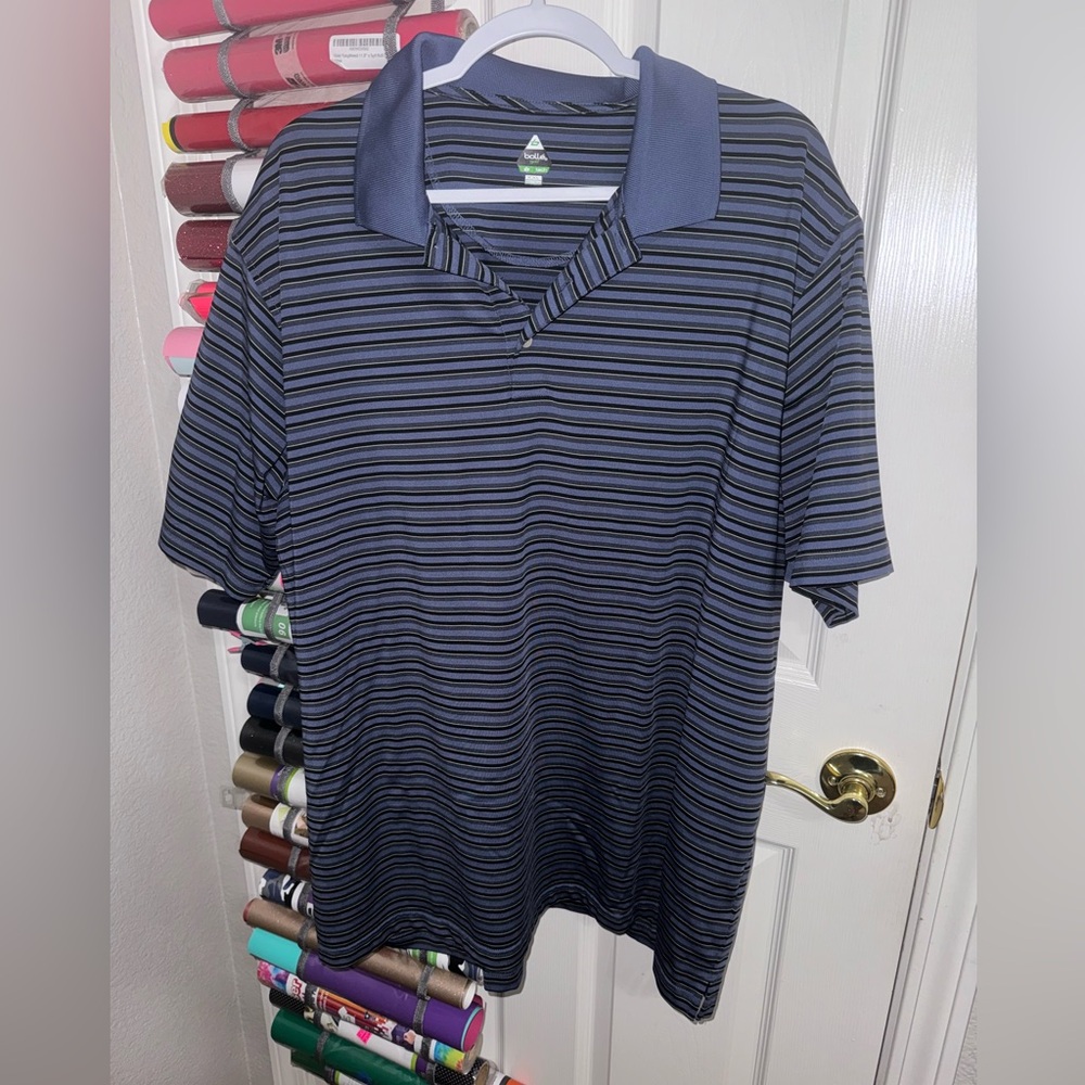 Bolle Golf Tech Polo, XXL Blue, black and white Stripe Mens